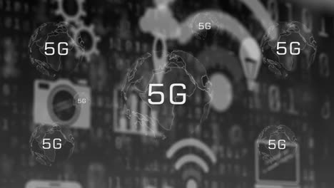 Animation-of-5g-over-globe-and-connections-on-digital-screen-with-tech-icons