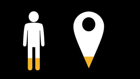 Animation-of-white-person-and-map-pin-locator-icon-filling-in-orange