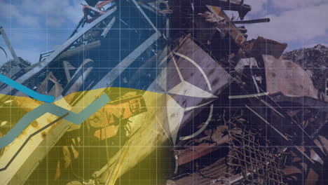 Animation-Der-Flaggen-Der-Ukraine-Und-Der-NATO-über-Datenverarbeitung-Und-Mülldeponie