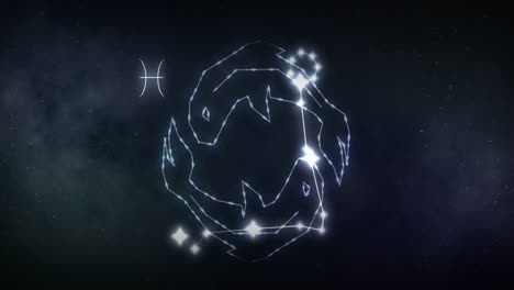 Animation-Des-Sternzeichens-Fische-Mit-Sternen-Auf-Schwarzem-Hintergrund