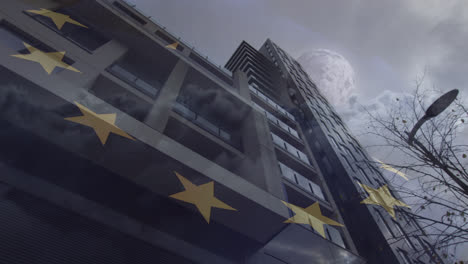 Animation-Der-Flagge-Der-Europäischen-Union-über-Bürogebäuden