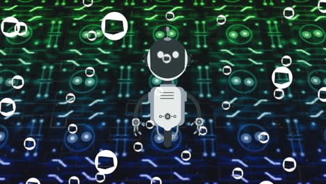 Animation-Eines-KI-Chatbots-Und-Von-Symbolen-Auf-Bunt-Gestreiftem-Hintergrund