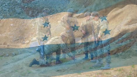 Animation-of-flag-of-honduras-over-diverse-male-soldiers