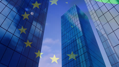 Animation-Der-Flagge-Der-Europäischen-Union-über-Bürogebäuden