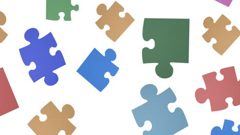 Animation-of-multicoloured-puzzle-pieces-on-white-background