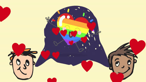 Animation-Eines-Regenbogenherzens-über-Herzen-Und-Jungensymbolen