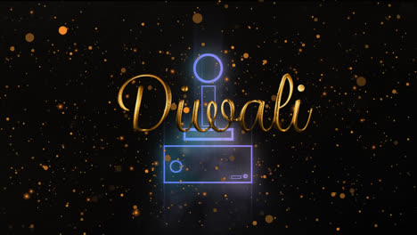 Animation-Des-Diwali-Textes-über-Dem-Gamepad-Symbol-Und-Hellen-Punkten-Auf-Schwarzem-Hintergrund
