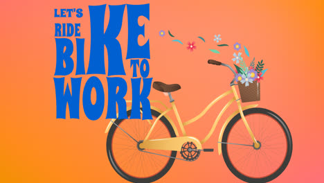 Animation-Des-Textes-„Lasst-Uns-Mit-Dem-Fahrrad-Zur-Arbeit-Fahren“-Mit-Fahrradsymbol-Auf-Orangefarbenem-Hintergrund