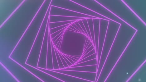 Animation-of-pink-pentagonal-spiral-over-coloured-lights-on-black-background