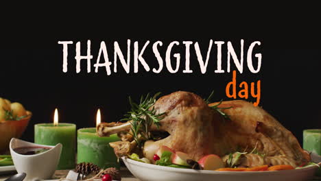 Animation-of-happy-thanksgiving-day-text-over-turkey-and-candles