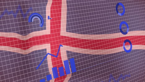 Animation-Der-Statistischen-Datenverarbeitung-über-Ein-Gitternetz-Vor-Dem-Hintergrund-Der-Wehenden-Isländischen-Flagge
