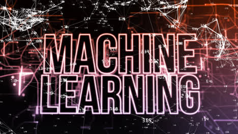 Animation-of-machine-learning-text-over-data-processing-on-black-background