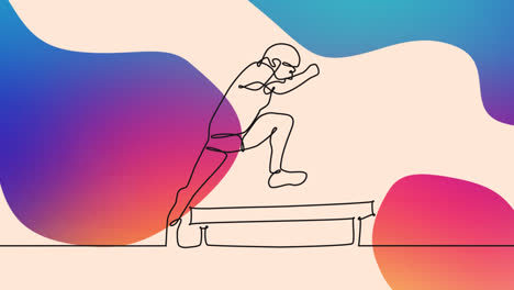 Animation-Der-Zeichnung-Eines-Springenden-Sportlers-Und-Von-Formen-Auf-Beigem-Hintergrund