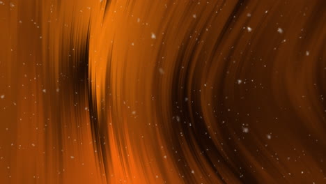 Animation-of-white-particles-falling-over-moving-orange-spiral-texture