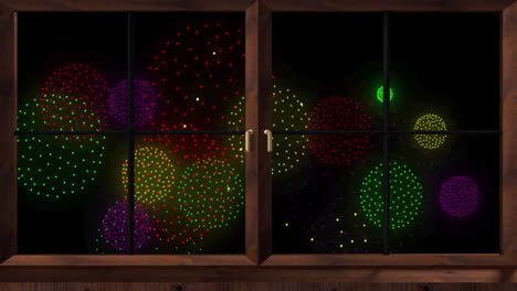 Animation-of-window-over-colourful-fireworks-on-black-backrgound