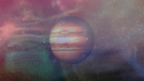 Animation-of-brown-planet-in-smoky-red,-green-and-brown-space