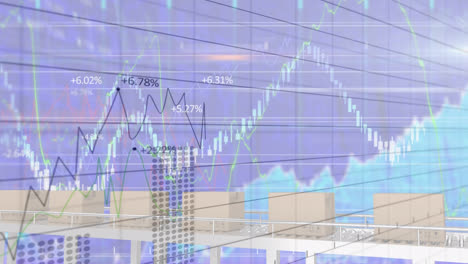 Verarbeitung-Von-Finanzdaten-über-Mehrere-Lieferkartons-Auf-Förderband-Vor-Blauem-Hintergrund
