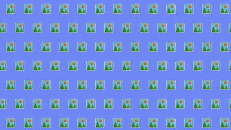 Animation-of-rows-of-photo-icon-pattern-moving-on-purple-background