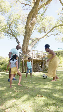 Vertical-video-of-happy-african-american-grandparents-and-grandchildren-playing,-in-slow-motion