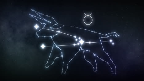 Animation-of-taurus-sign-with-stars-on-black-background