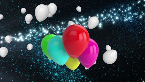 Animation-of-multi-coloured-balloons-with-copy-space-over-black-background