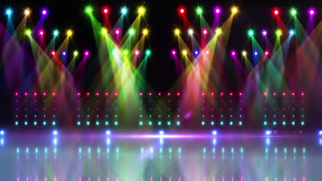 Animation-of-purple-flare-over-coloured-spotlights-and-empty-stage
