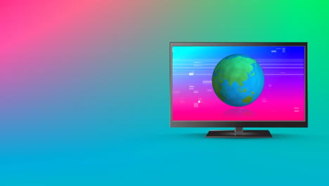 Animation-of-tv-with-globe-on-colorful-background