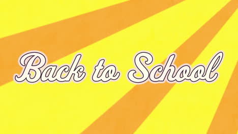 Animation-Des-Textes-„Zurück-Zur-Schule“-über-Gelben-Radialstrahlen-In-Nahtlosem-Muster-Auf-Orangefarbenem-Hintergrund