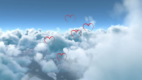 Digitale-Animation-Von-„Folgen-Sie-Den-Liken“--Und-„Herzen“-Symbolen,-Deren-Anzahl-Vor-Dem-Himmelshintergrund-Zunimmt