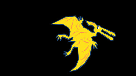 Animation-Eines-Gelben-Flugsauriers,-Der-Sich-Auf-Schwarzem-Hintergrund-Bewegt