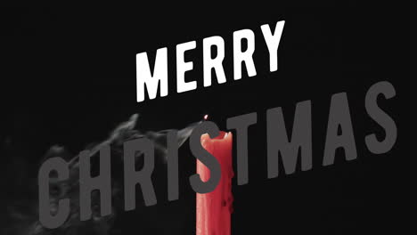 Animation-Des-Textes-„Frohe-Weihnachten“-über-Einer-Brennenden-Kerze-Auf-Schwarzem-Hintergrund