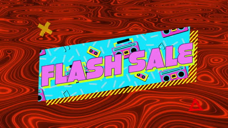 Animation-Eines-Flash-Sale-Textbanners-über-Einem-Abstrakten-Roten-Kaleidoskopmuster-Auf-Schwarzem-Hintergrund