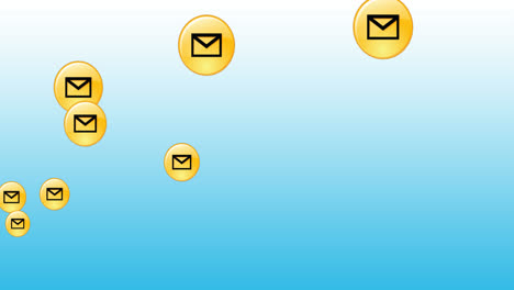 Animation-of-envelope-icons-over-blue-background-with-copy-space
