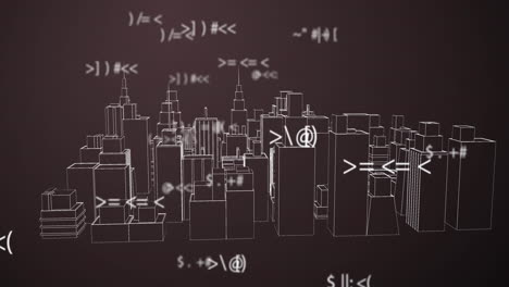 Animation-Wechselnder-Symbole-über-Einem-Sich-Drehenden-3D-Stadtmodell-Vor-Grauem-Hintergrund