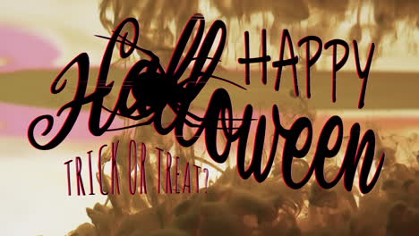 Animation-of-happy-halloween-text-and-spider-over-yellow-background