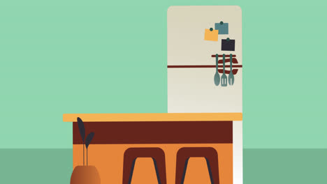 Animation-Einer-Küche-Mit-Kühlschrank-Und-Arbeitsplattensymbol-Auf-Grün-schwarzem-Hintergrund