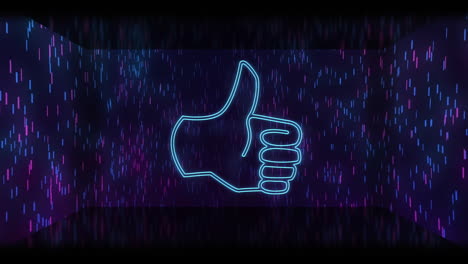 Animation-of-social-media-thumbs-up-icon-over-blue-background
