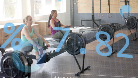 Animation-of-interface-processing-data-over-diverse-women-training-on-rowing-machines-at-gym