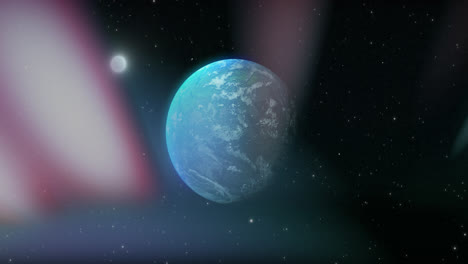 Animation-Des-Blauen-Planeten-Im-Weltraum-Mit-Lichtern