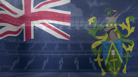 Animation-Der-Flagge-Der-Pitcairninseln-über-Einem-Sportstadion