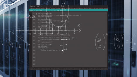 Animation-Mathematischer-Gleichungen-Und-Datenverarbeitung-über-Serverraum