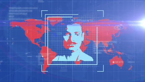 Animation-Von-Profilbildern-Und-Linsenreflexionen-über-Computersprache-Vor-Blauem-Hintergrund