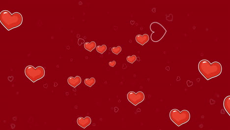 Animation-of-red-heart-icons-moving-over-red-background