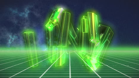 Leuchtend-Grüne-Kristalle-Leuchten-Auf-Einem-Digitalen-Gitter-Und-Erzeugen-Eine-Futuristische-Atmosphäre