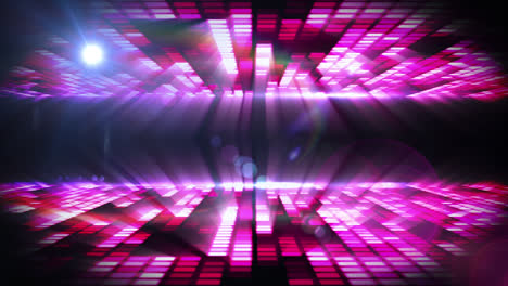 Animation-of-falling-glowing-pink-lights-over-dark-background