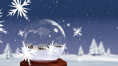 Animation-of-christmas-snow-globe-decoration-in-winter-scenery-background