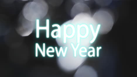 Animation-of-happy-new-year-text-over-white-spots-of-light-background