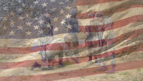 Animation-Der-Flagge-Der-USA-über-Verschiedene-Soldaten