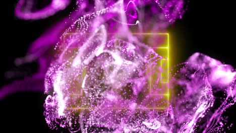 Animation-Einer-Violetten-Digitalen-Welle-über-Einem-Neongelben-Fußballfeld-Layout-Vor-Schwarzem-Hintergrund