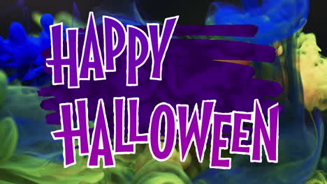 Animation-of-happy-halloween-text-over-multicoloured-background